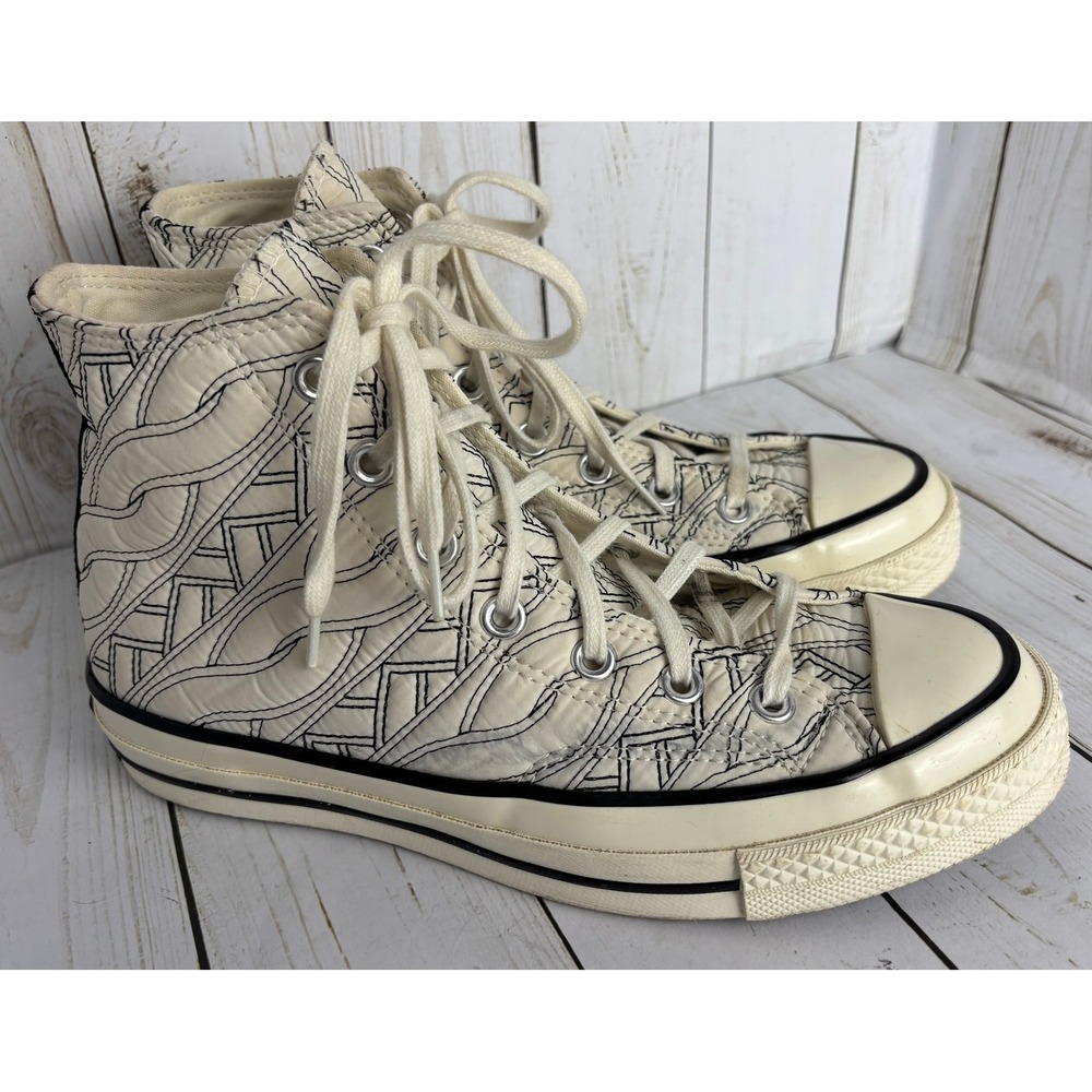 Converse Chuck 70 High 'Runway Cable' Egret Black Cream Quilted Sneakers 7.5M